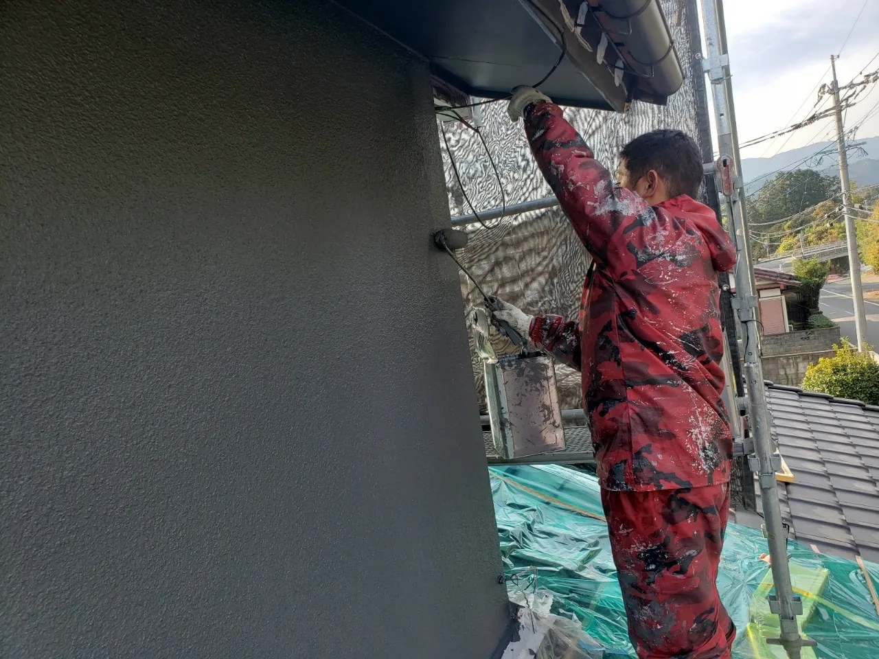 鳥栖市神辺町 外壁塗装工事 外壁中塗り 上塗り